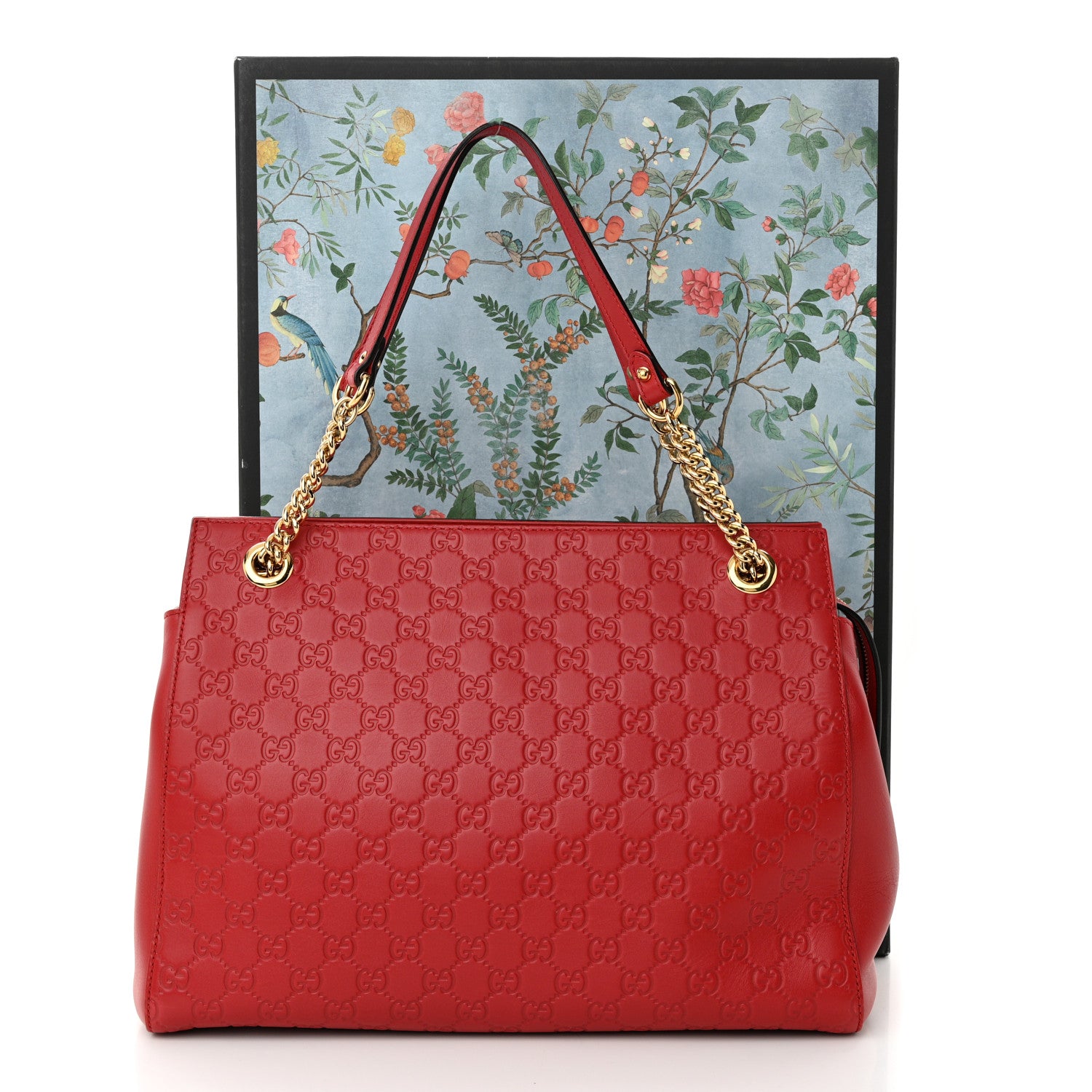 Gucci Soft Guccissima Signature Large Shoulder Tote Bag Hibiscus Red 11 of 11