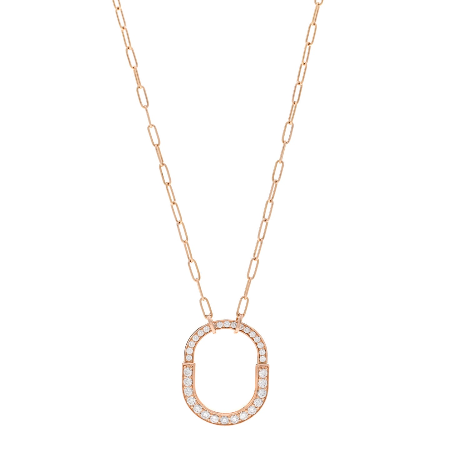 18K Rose Gold Diamond Medium Lock Pave Pendant Necklace