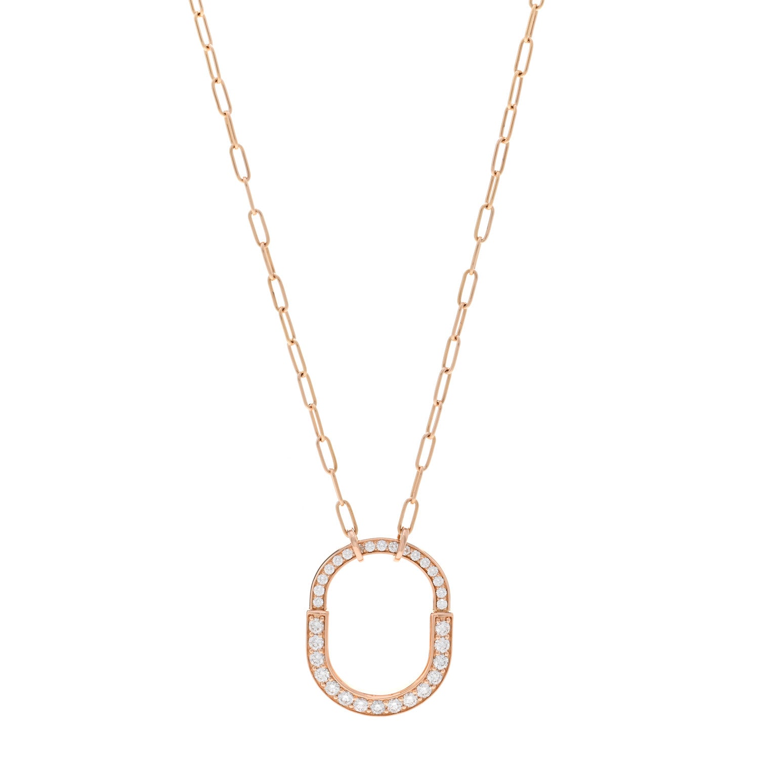 Tiffany 18K Rose Gold Diamond Medium Lock Pave Pendant Necklace 1 of 5