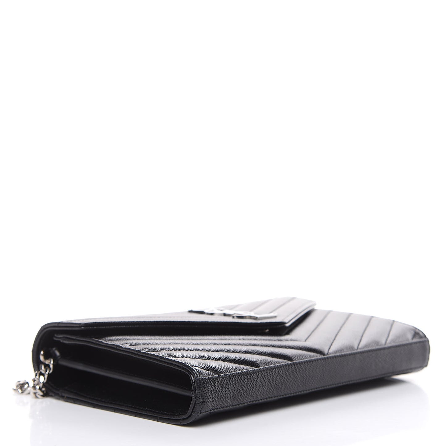 Grain De Poudre Matelasse Chevron Monogram Chain Wallet Black