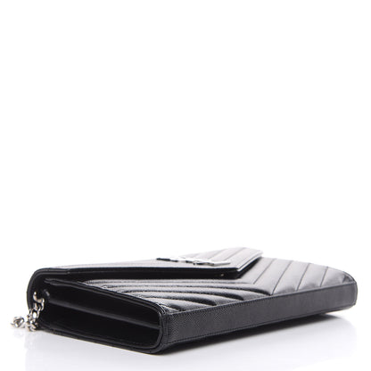 Saint Laurent Grain De Poudre Matelasse Chevron Monogram Chain Wallet Black 4 of 9
