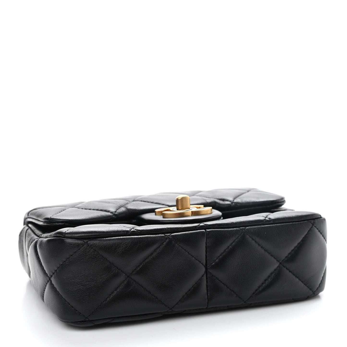 Lambskin Enamel Quilted Mini Pending CC Square Flap Black