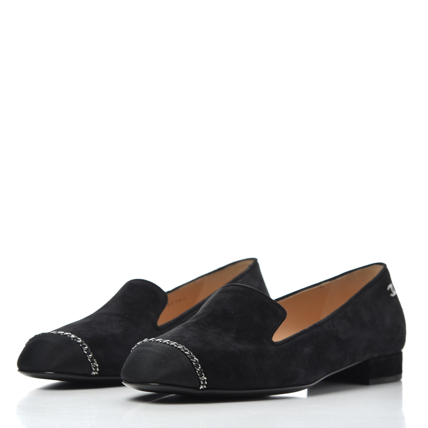 Suede Cap Toe Chain Moccasin Loafers 39 Black