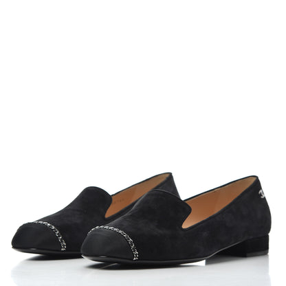Chanel Suede Cap Toe Chain Moccasin Loafers 39 Black 3 of 12