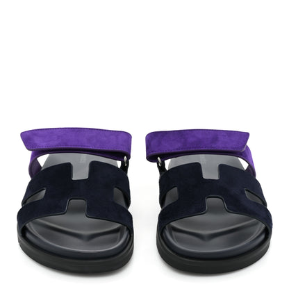 Hermes Suede Goatskin Womens Chypre Sandals 37 Marine Violet Majorette 2 of 9