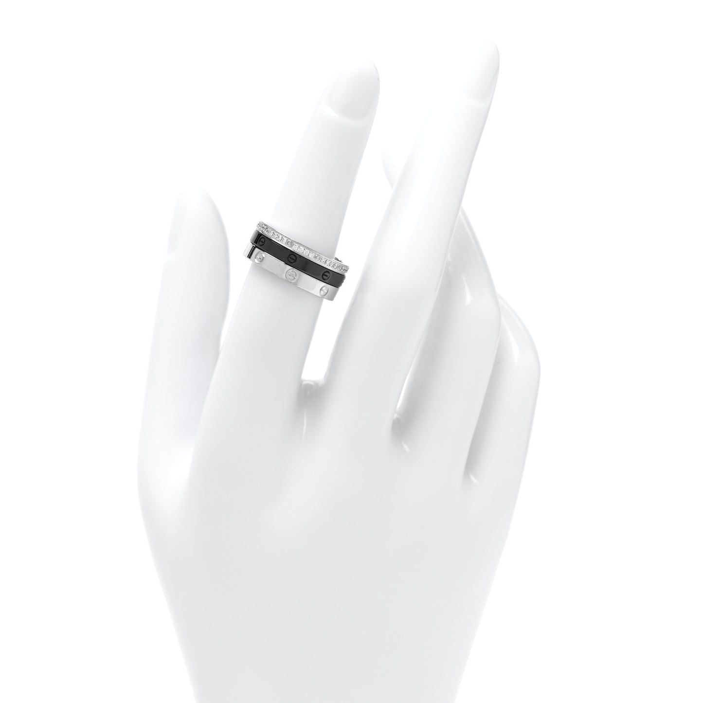 18K White Gold Diamond Ceramic LOVE Ring Set 52 6