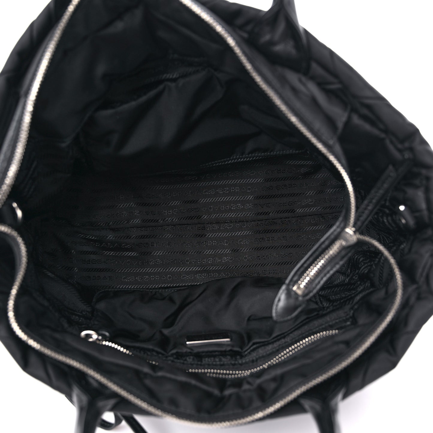 Re-Nylon Nappa Triangle Quilted Padded Small Double Handled Zip Tote Black