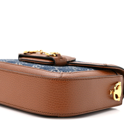 Gucci New Denim GG Monogram Dollar Calfskin Web Mini Horsebit 1955 Shoulder Bag Blue Tea Cuir Epilog 9 of 10