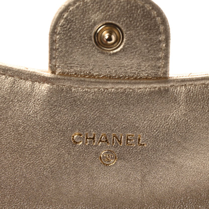 Chanel Metallic Lambskin Quilted Flap Card Holder Wallet Gold 6 of 17