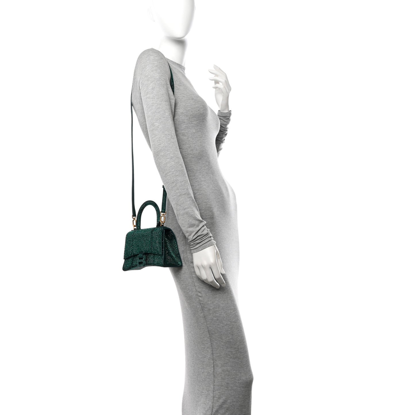 Strass Suede Hourglass Top Handle Bag XS Emerald