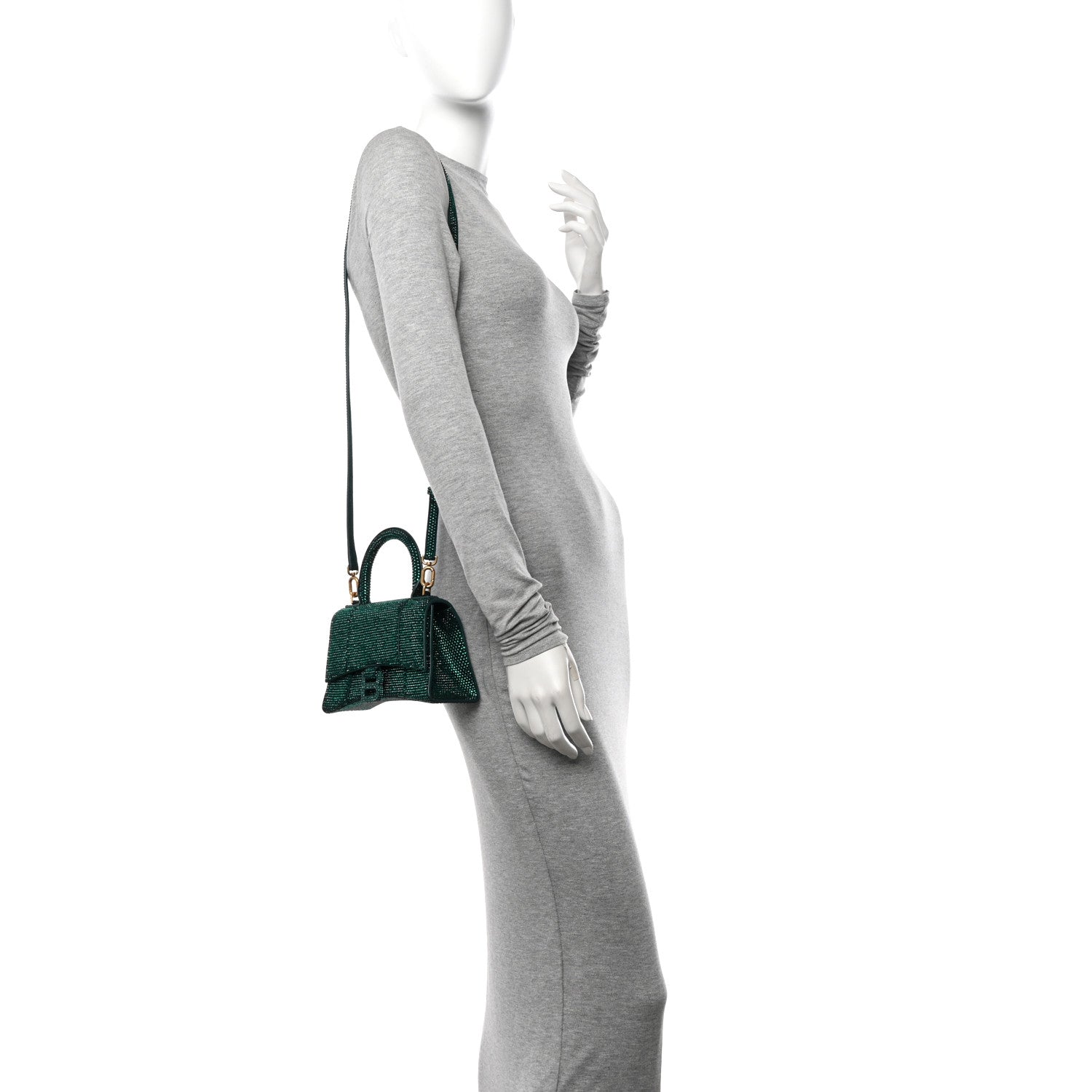 Balenciaga Strass Suede Hourglass Top Handle Bag XS Emerald 3 of 10