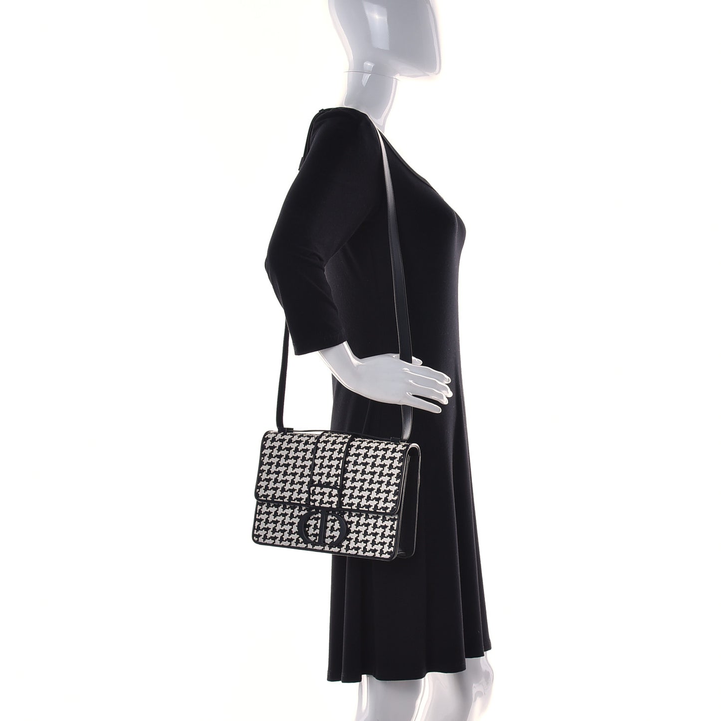 Lambskin Houndstooth Braided 30 Montaigne Flap Bag Black White