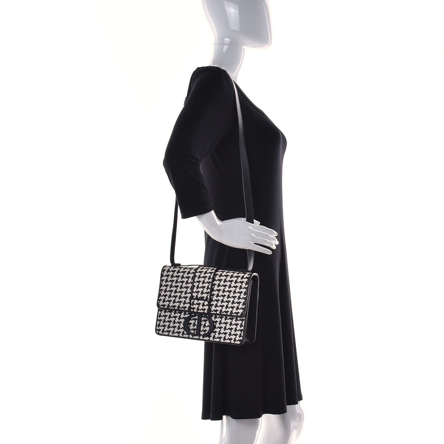Christian Dior Lambskin Houndstooth Braided 30 Montaigne Flap Bag Black White 2 of 7