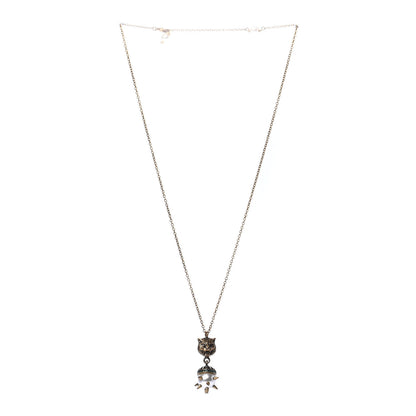 Gucci Metal Crystal Pearl Tiger Head Necklace Aged Gold 2 of 4