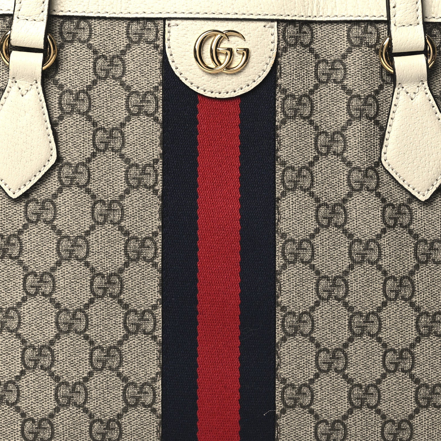 Gucci GG Supreme Monogram Textured Dollar Calfskin Web Medium Ophidia Shopping Tote Beige Ebony Mystic White 8 of 10