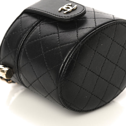 Chanel Lambskin Quilted Mini Round Vanity Case With Chain Black 10 of 14