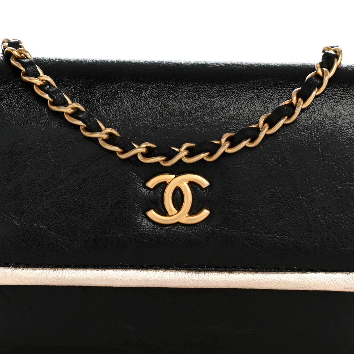 Chanel Metallic Calfskin Clutch With Chain Black Gold 9 of 11