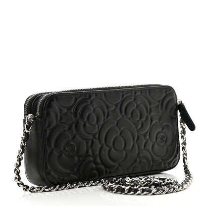 Chanel Lambskin Camellia Embossed Small Clutch With Chain Black 3 of 11