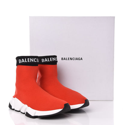 Balenciaga Neoprene Knit Womens Speed Cuffed Sneakers 39 Red Black White 8 of 8