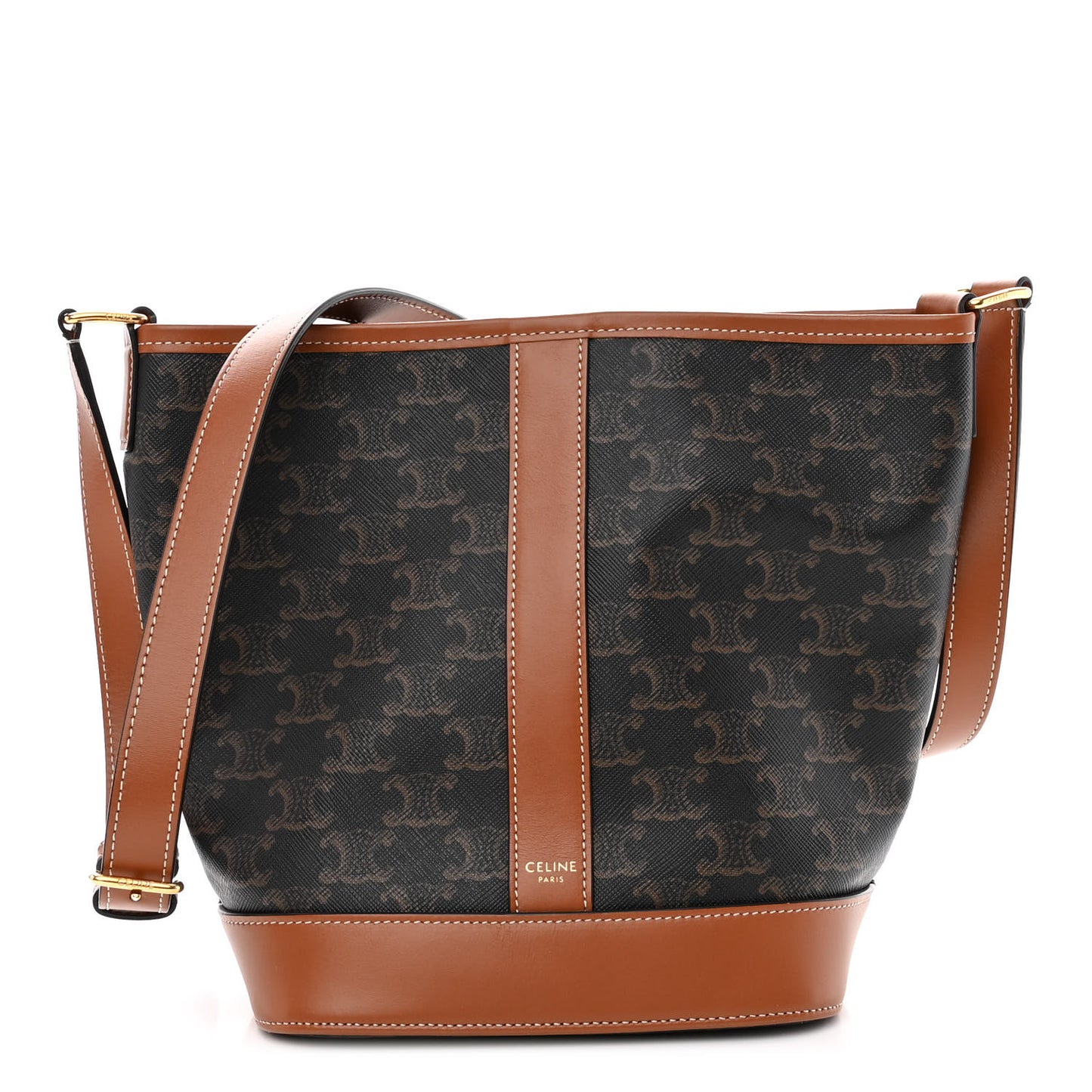 Triomphe Canvas Calfskin Small Bucket Bag Tan