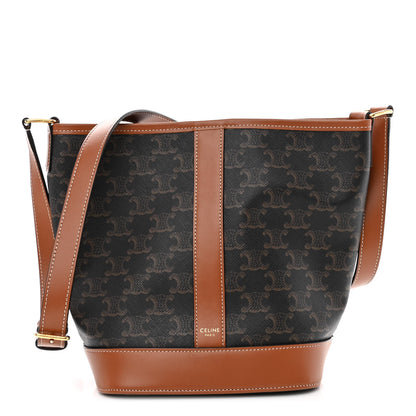 Celine Triomphe Canvas Calfskin Small Bucket Bag Tan 1 of 9