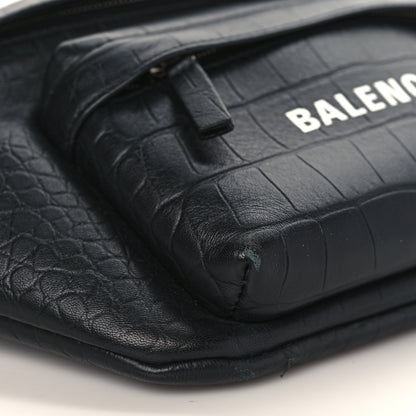 Balenciaga Calfskin Logo Crocodile Embossed Everyday Beltpack Black 7 of 8