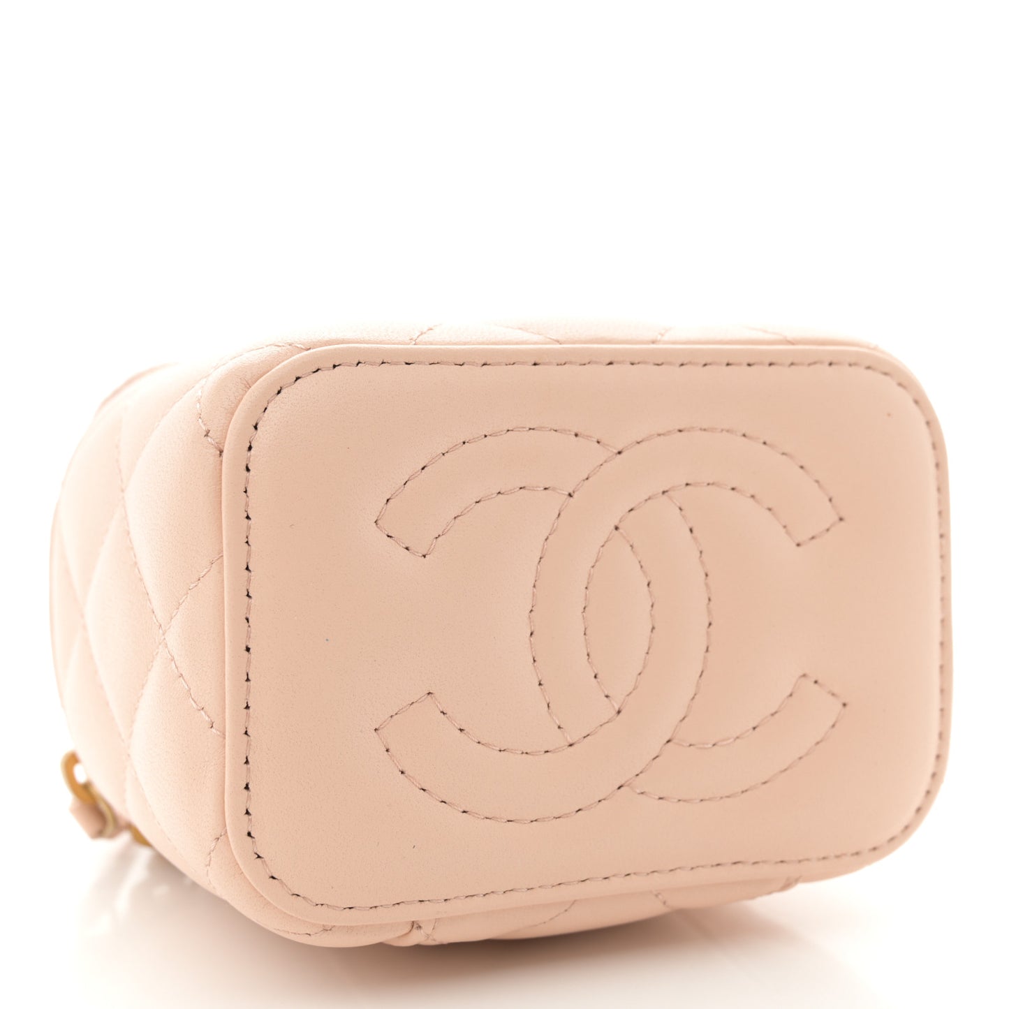 Lambskin Quilted Mini Sweet Camellia Vanity Case With Chain Beige