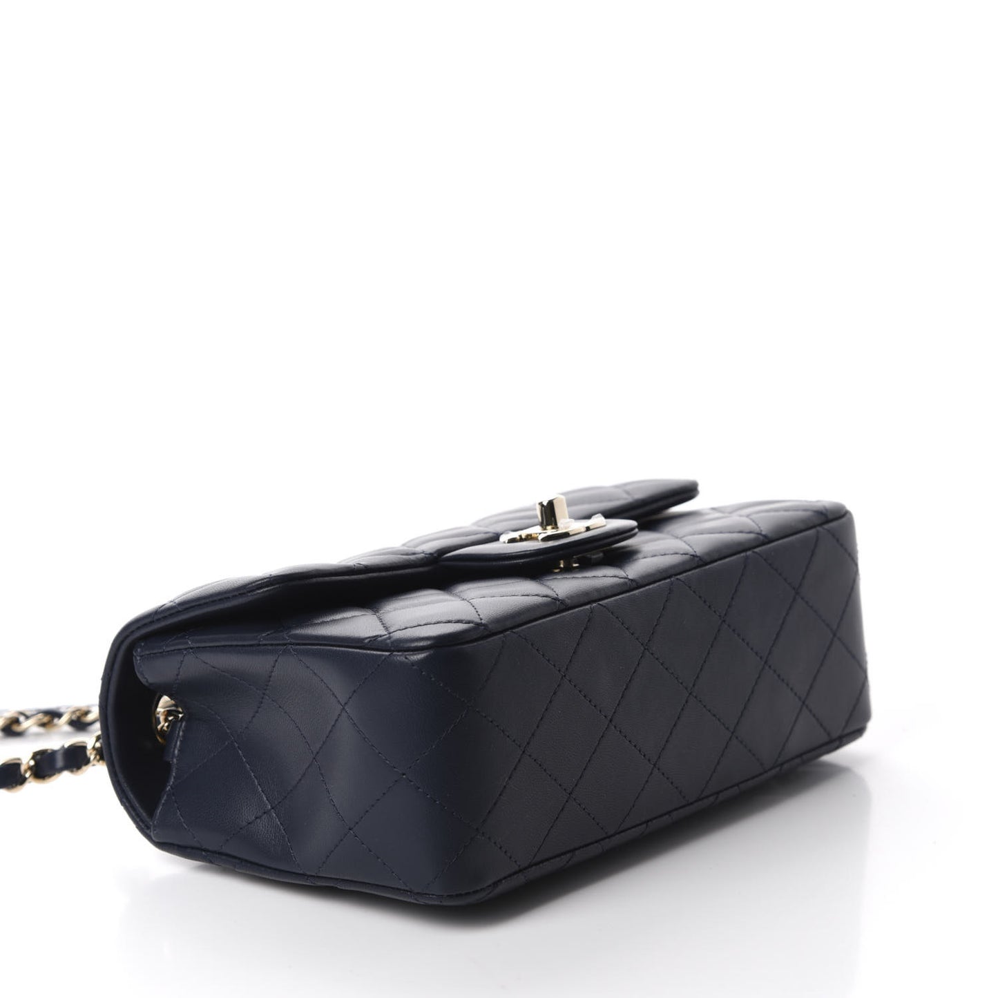 Lambskin Quilted Mini Rectangular Flap Dark Blue