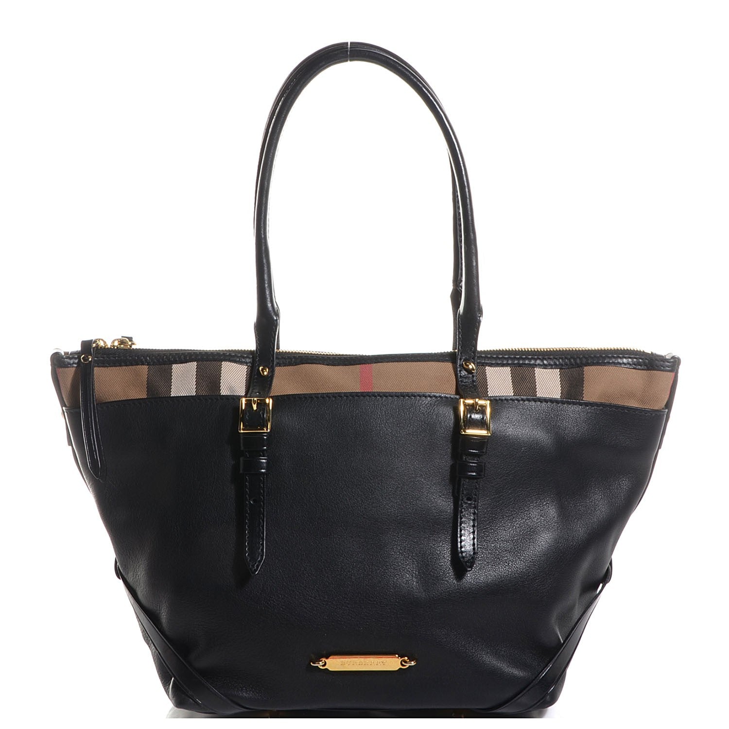 Burberry Soft Leather House Check Small Salisbury Tote Black 1 of 14