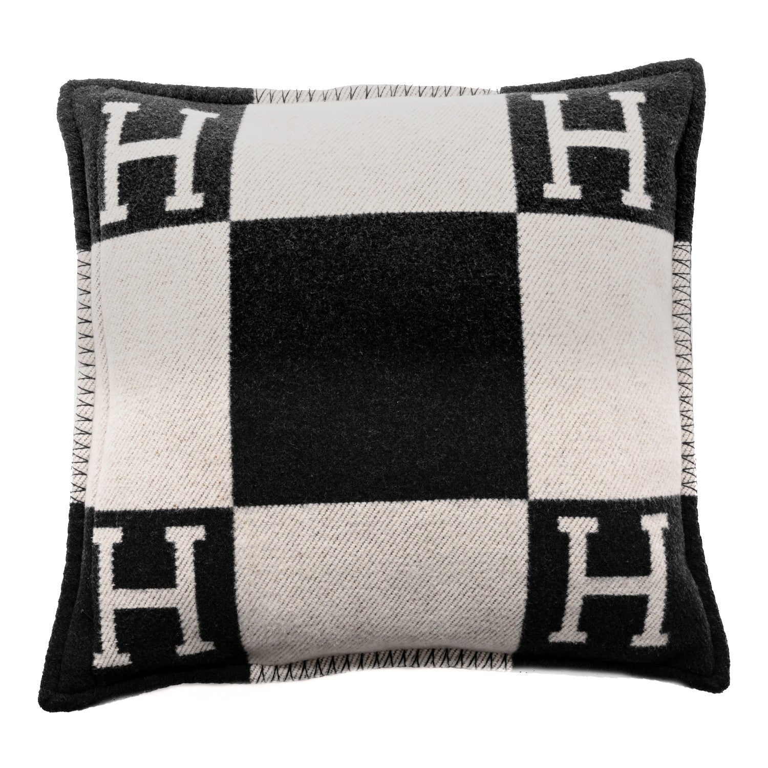 Hermes Wool Cashmere Avalon Pillow PM Ecru Gris Fonce 2 of 3