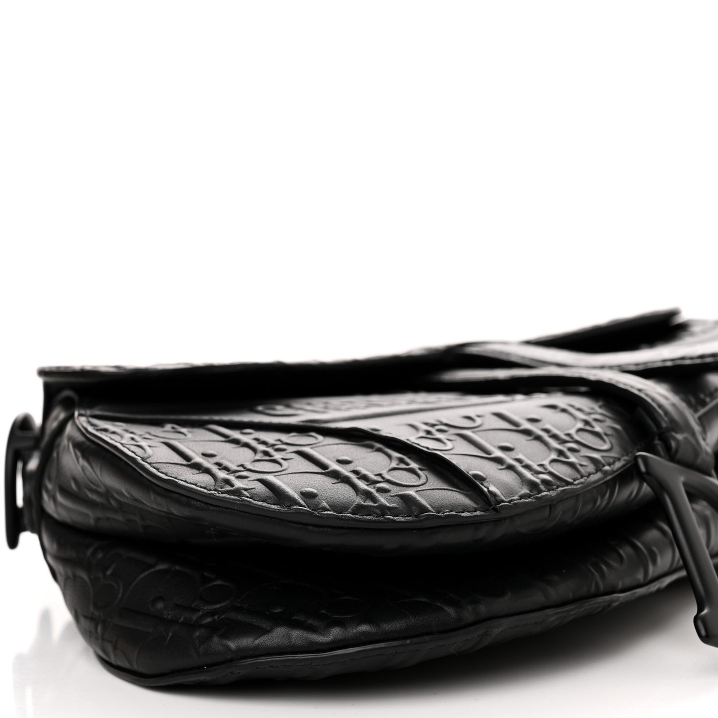 Calfskin Embossed Oblique Saddle Bag With Strap Black
