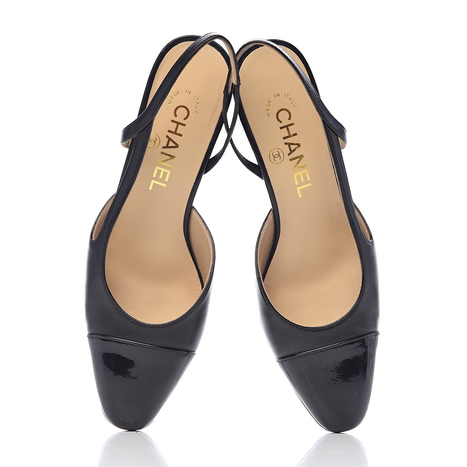Chanel Lambskin Patent Cap Toe CC Slingback Sandals 36 Black 15 of 15