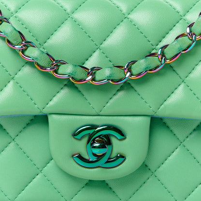 Chanel Lambskin Quilted Mini Rectangular Flap Green Blue 9 of 14