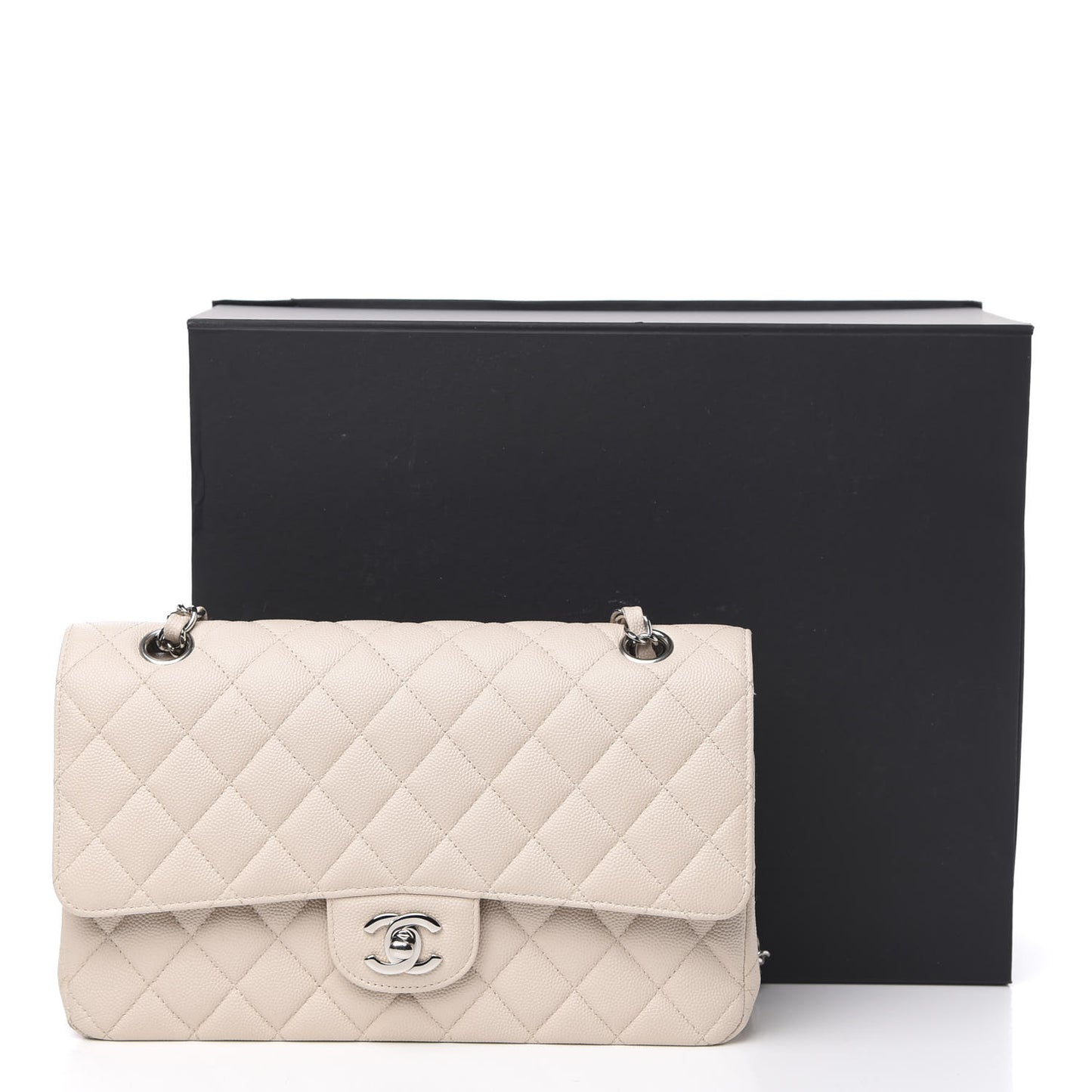 Caviar Quilted Medium Double Flap Light Beige