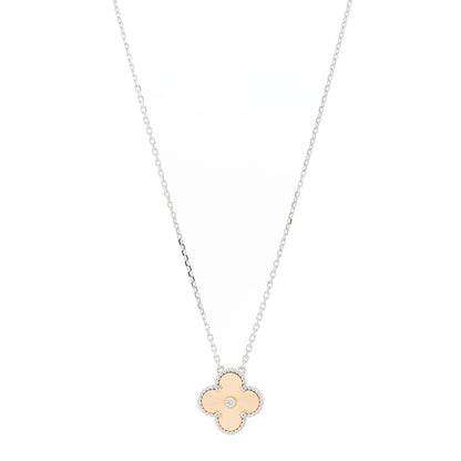 Van Cleef & Arpels 18K White Rose Gold Diamond Guilloche Vintage Alhambra Pendant Necklace 1 of 6
