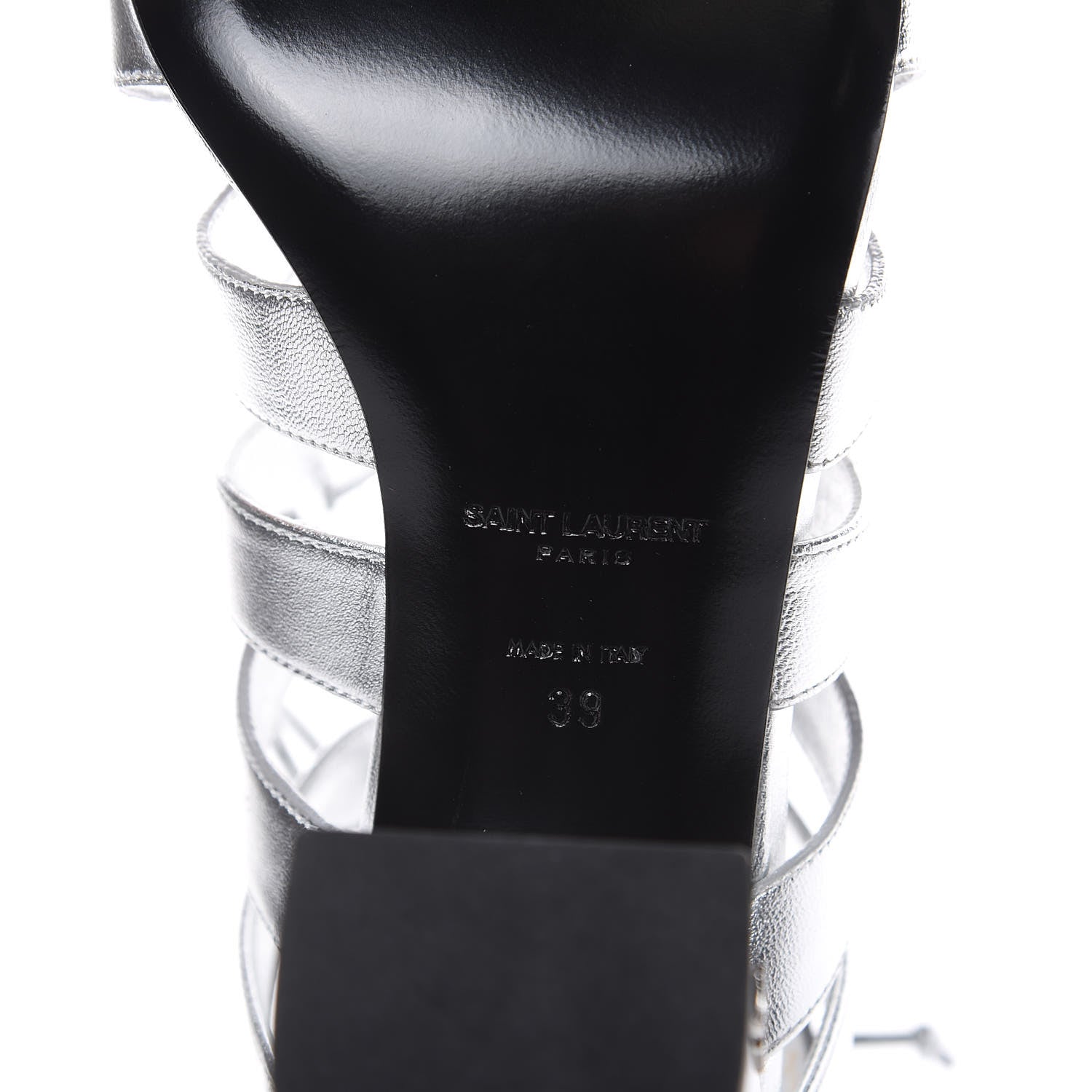 Saint Laurent Metallic Nappa Silk Babes 90 Lace Up Sandals 39 Argento 6 of 8