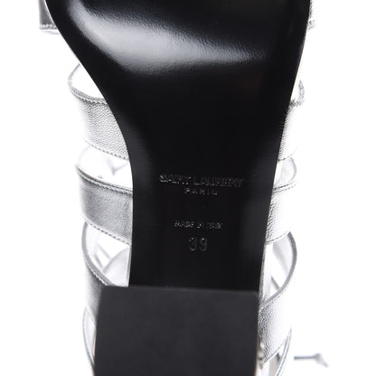 Saint Laurent Metallic Nappa Silk Babes 90 Lace Up Sandals 39 Argento 6 of 8