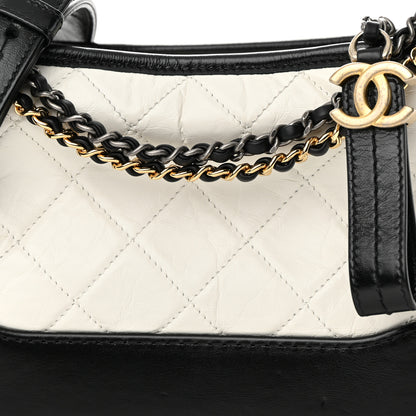 Chanel Aged Calfskin Quilted Small Gabrielle Hobo Black White 8 of 19