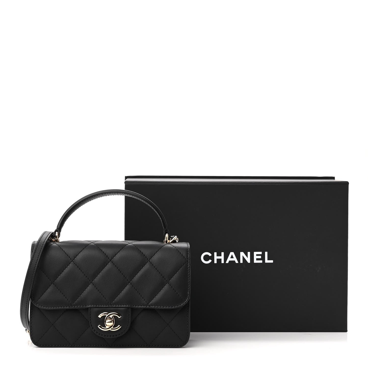 Chanel Calfskin Quilted Small Top Handle Flap Black 11 of 11