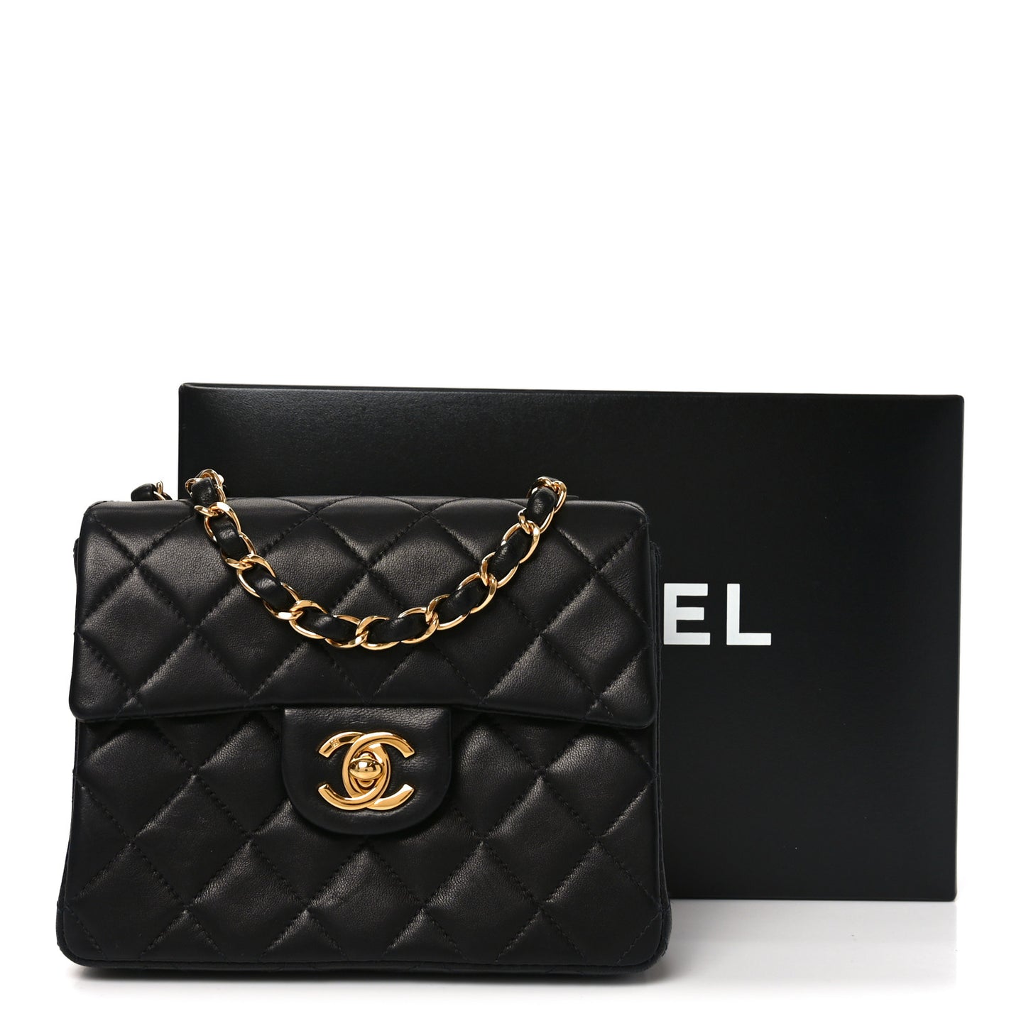 Lambskin Quilted Mini Square Flap Black