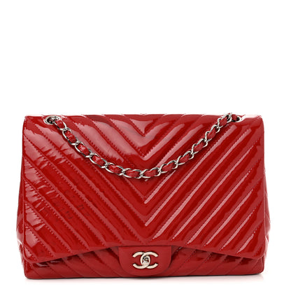 Chanel Patent Chevron Quilted Maxi Single Flap Red 1 of 12