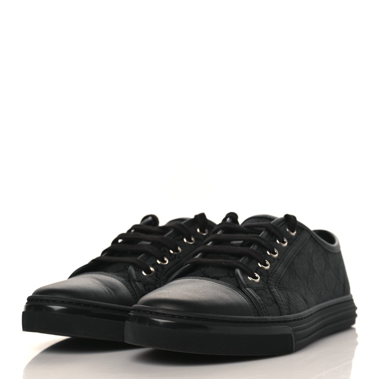 GG Monogram Calfskin Womens Low Top Sneakers 37.5 Piombo Black