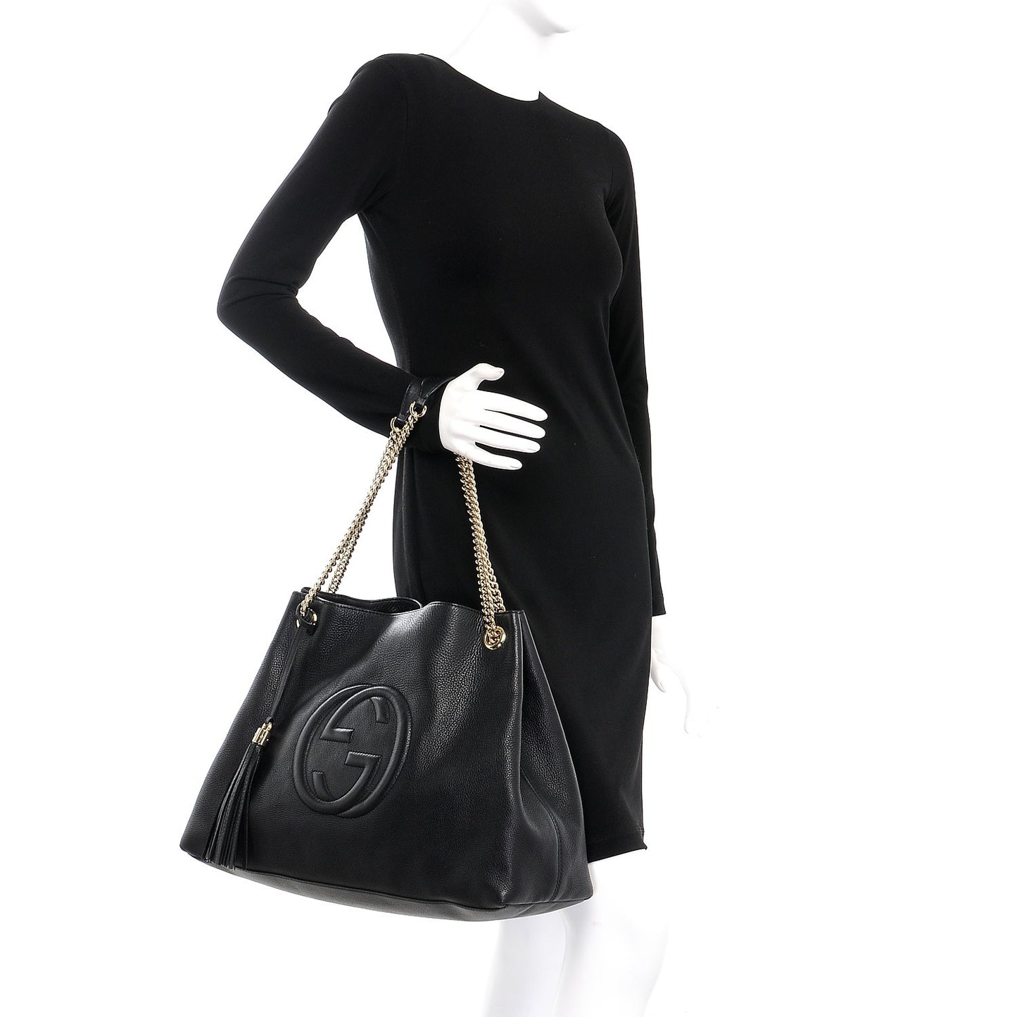 Pebbled Calfskin Large Soho Chain Shoulder Bag Black