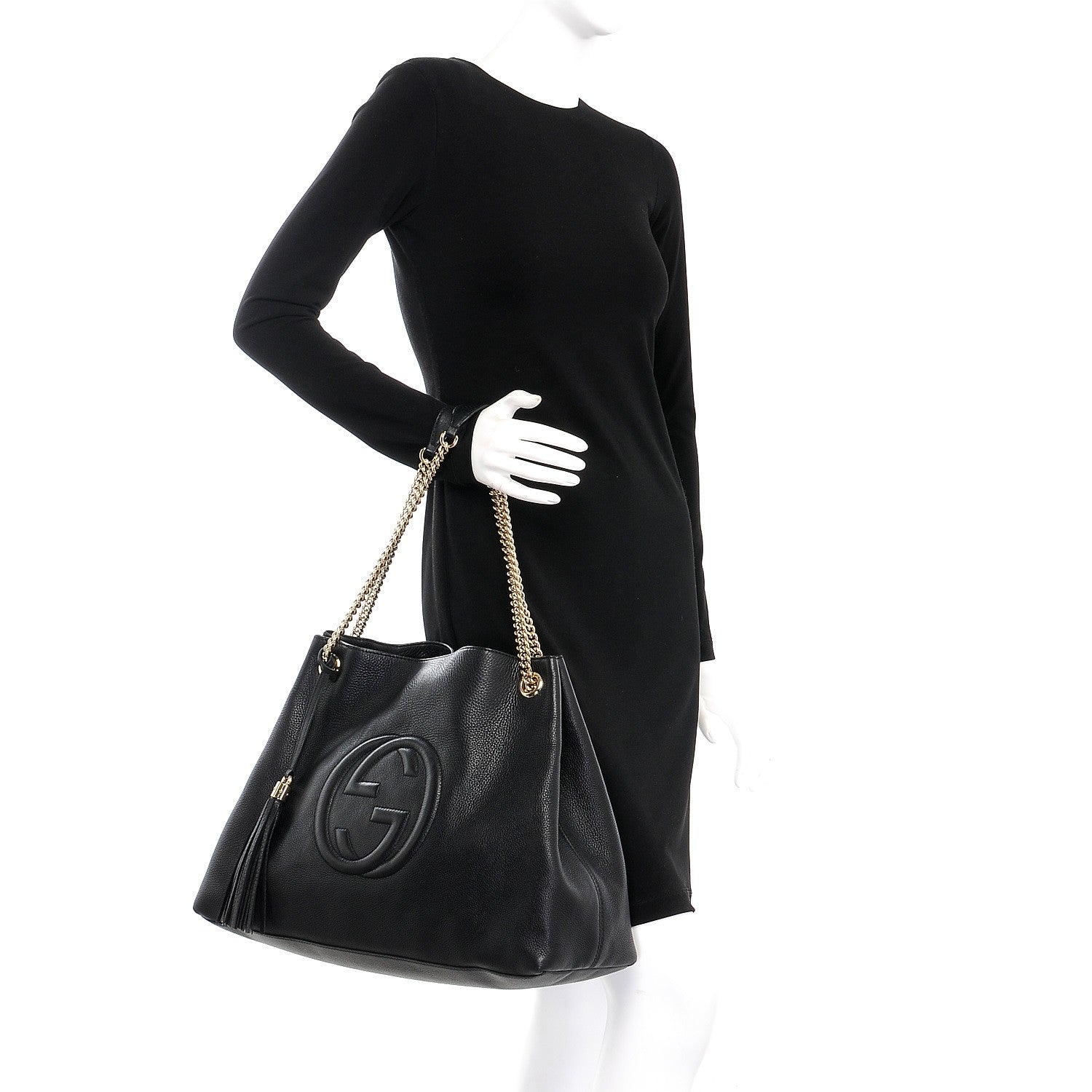 Gucci Pebbled Calfskin Large Soho Chain Shoulder Bag Black 3 of 8