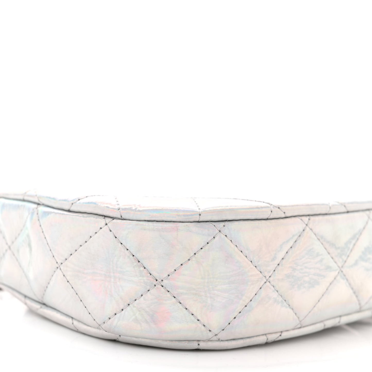 Iridescent Mirror Goatskin Quilted Clutch With Chain Silver