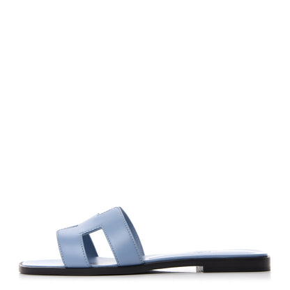 Hermes Box Calfskin Oran Sandals 37 Light Bleu 1 of 9