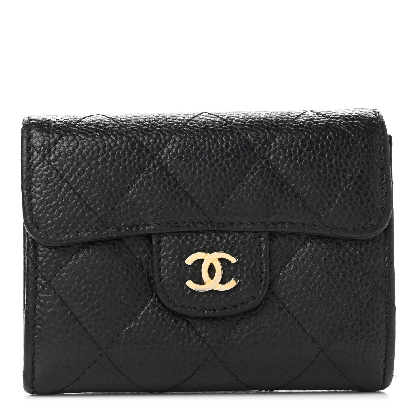 Caviar Quilted Flap Card Holder Wallet Black