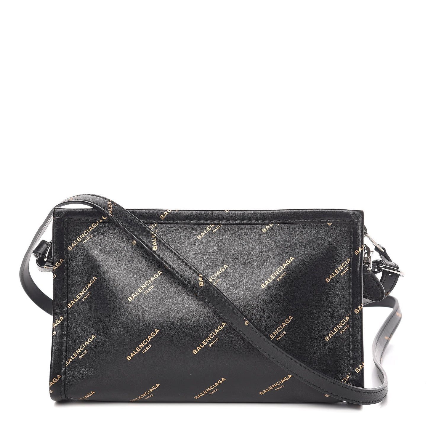 Calfskin Allover Logo Bazar Pochette Crossbody Black Gold