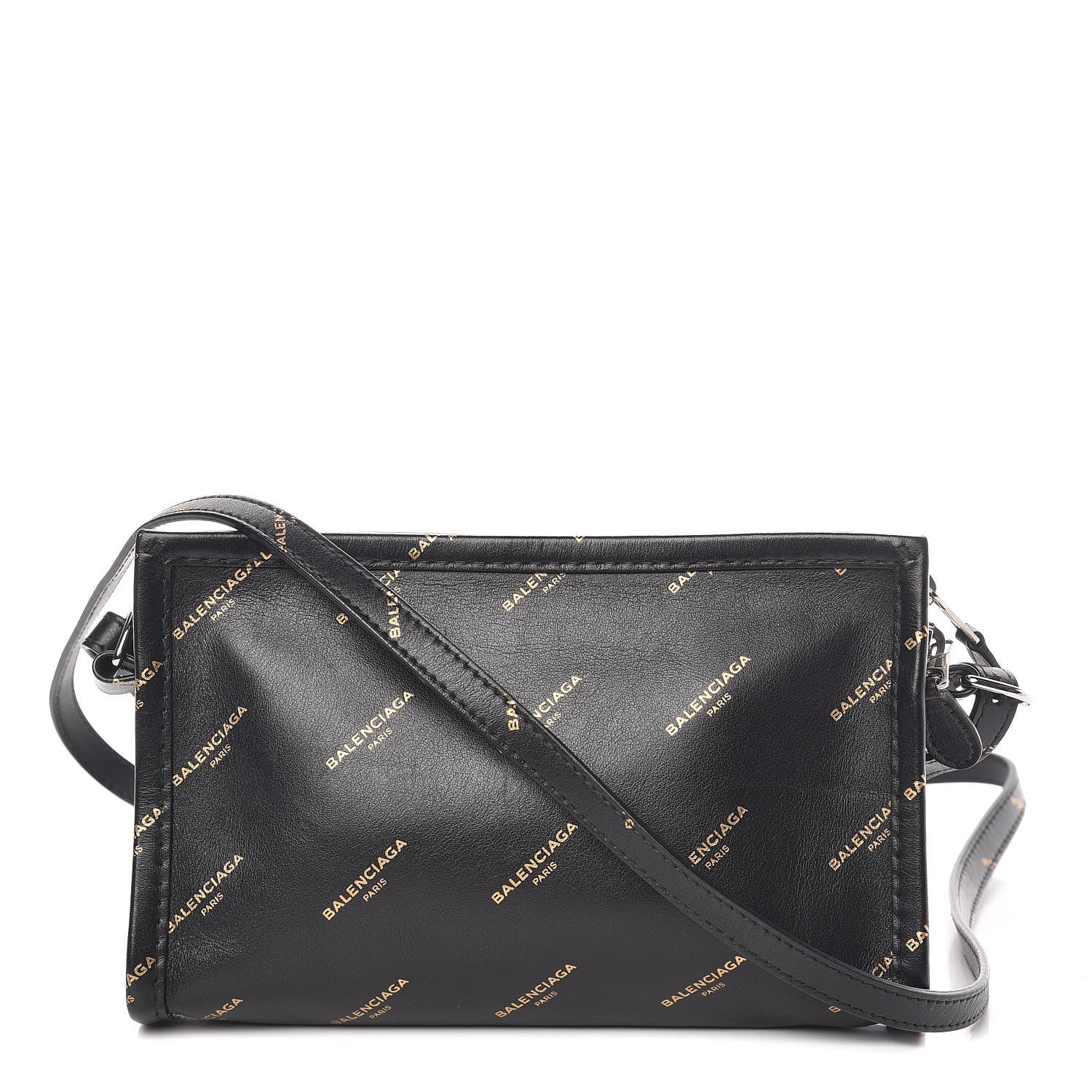 Balenciaga Calfskin Allover Logo Bazar Pochette Crossbody Black Gold 1 of 11