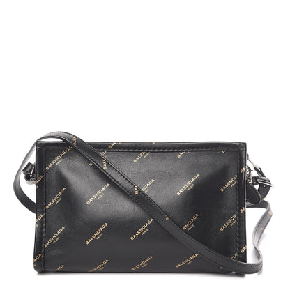 Balenciaga Calfskin Allover Logo Bazar Pochette Crossbody Black Gold 1 of 11